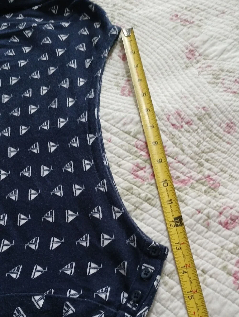 XL - Navy Long-Sleeve Tee with White Sailboat Pattern